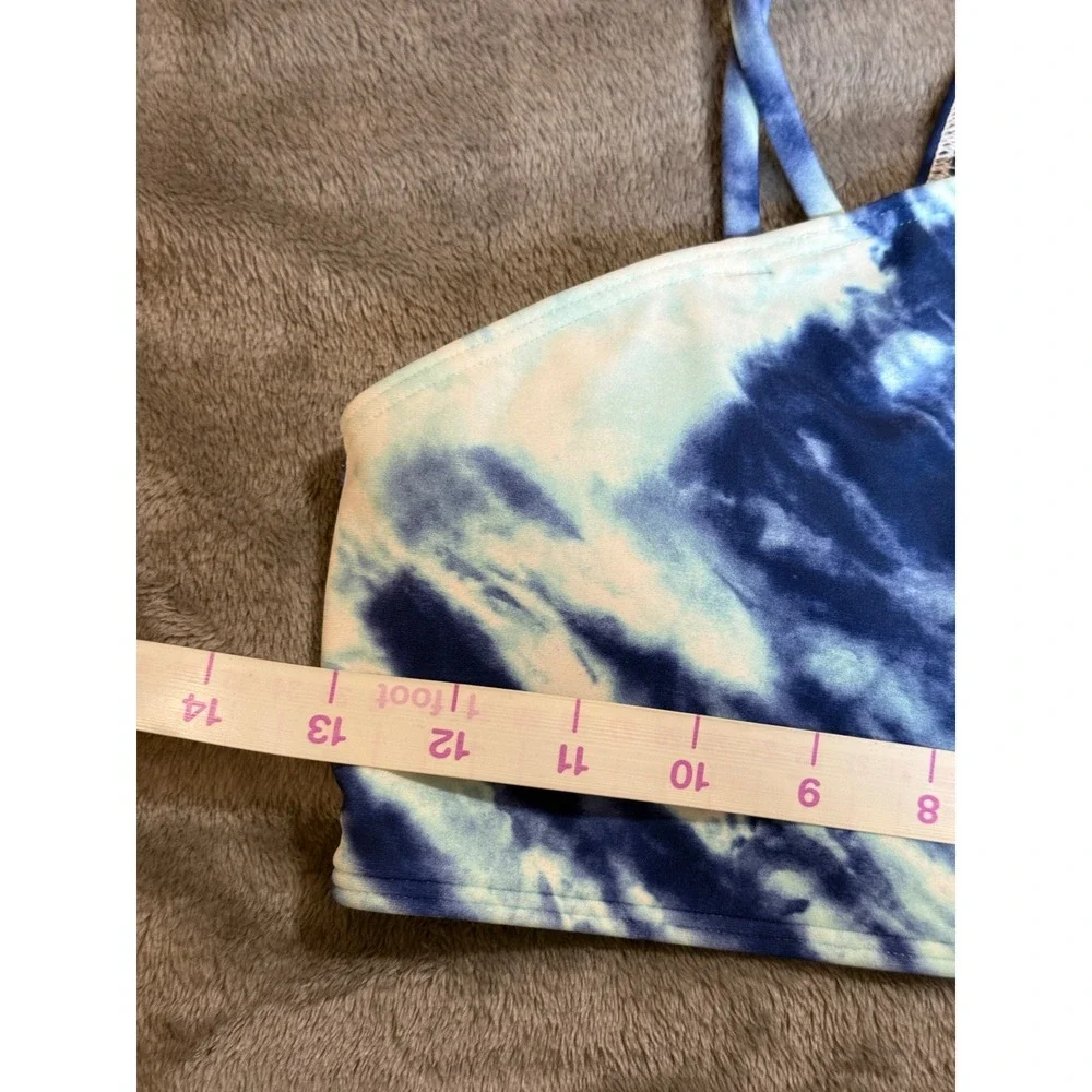 NWT‎ Abercrombie Kids Girl 13/14 Swim Top Blue Tie Dye Retro Asymmetrical